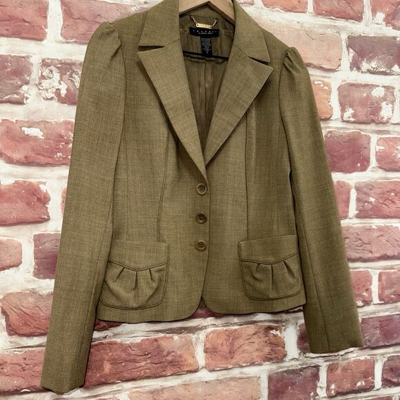 Shelli Segal Blazer Women's 6 Brown Pouch Pocket Career Work Office Button Front - Picture 2 of 8